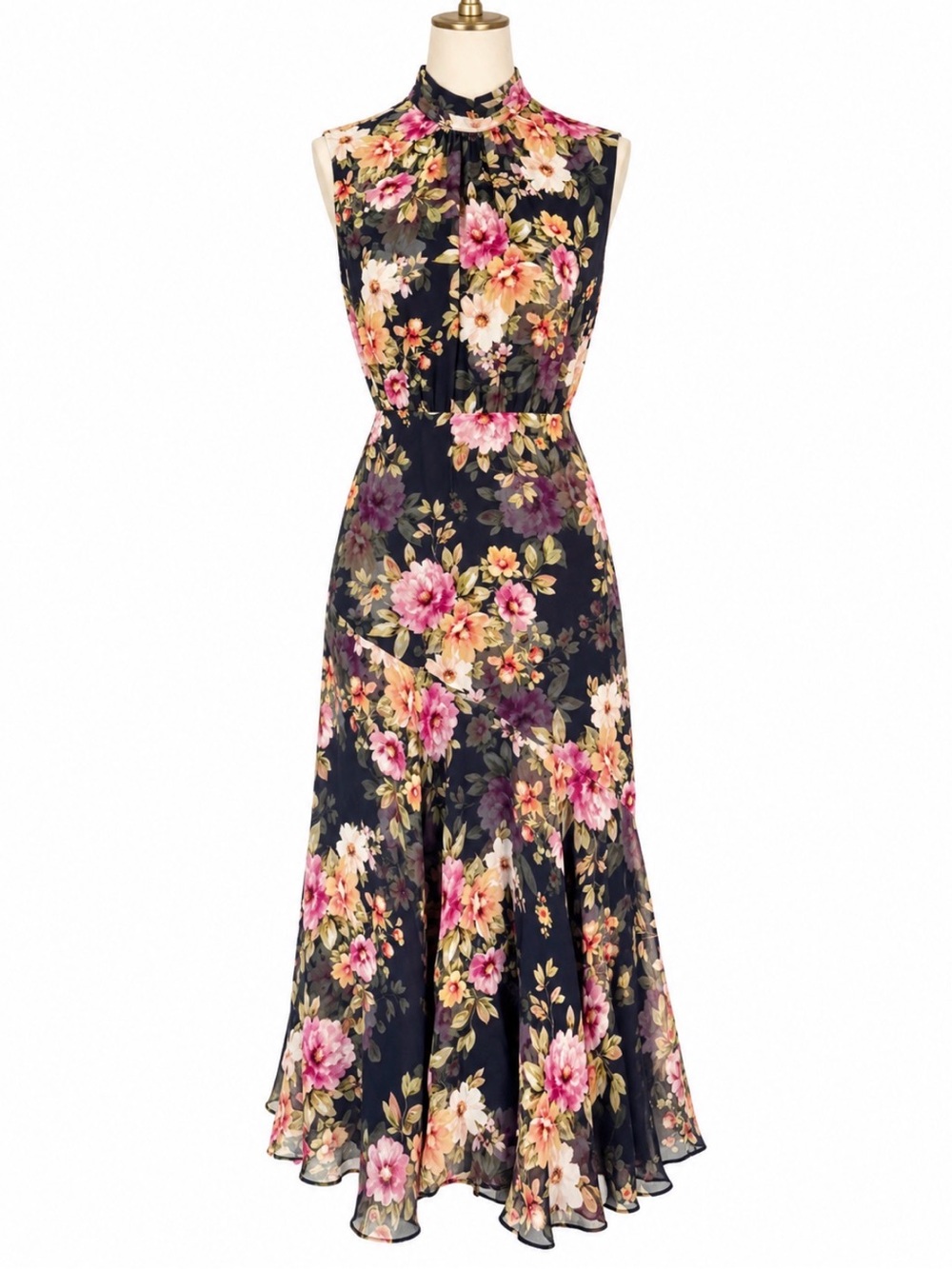 Yumi Kim Black Floral Halter Midi Dress with Pink Blooms - Picture 2 of 7